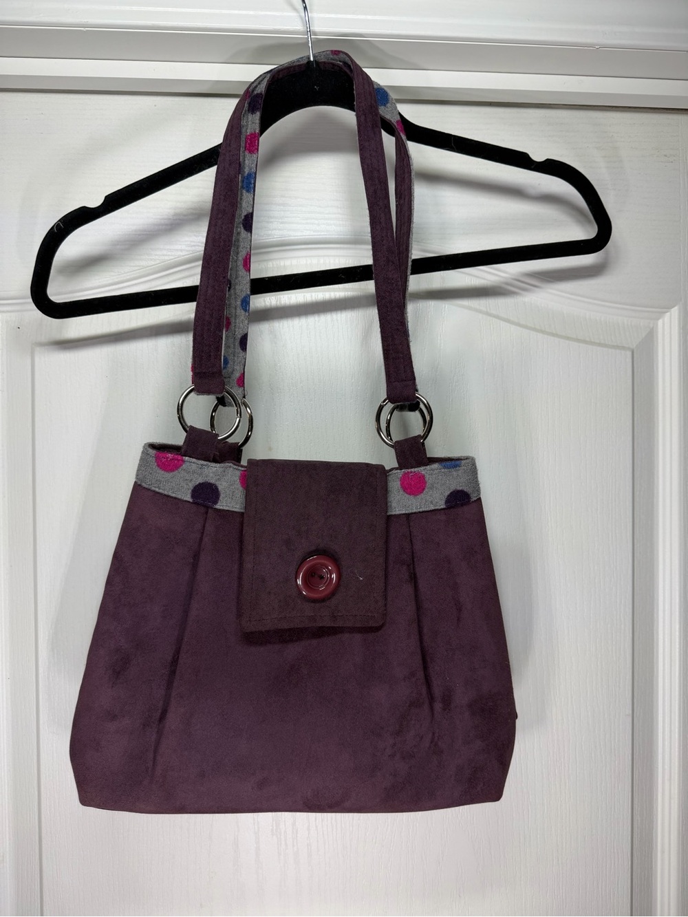 Earth Squared Fair Trade Velvet Plum  Tote with Polka-Dot Trim